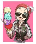  1girl bikko female hand_in_pocket hat ice_cream ice_cream_cone multicolored_hair original solo sunglasses tongue tongue_out yoshida_on 