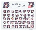  1girl anger_vein blush_stickers character_sheet chibi closed_eyes crying expressions flying_sweatdrops head_wings heart kuroi_(liar-player) long_hair multiple_views o_o one_eye_closed open_mouth original peeking_out pom_poms purple_eyes purple_hair skirt smile streaming_tears tears translation_request twitter_username 