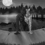  animal_genitalia anthro canine goo lake male mammal monochrome moon night nude outside rubber sheath sidewalk solo transformation vidnix_(artist) wolf 