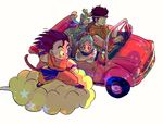  2boys aida_kaiko animal bandana black_eyes black_hair blue_eyes blue_hair bulma car cat crossed_arms dougi dragon_ball dragon_ball_(classic) driving flying_nimbus ground_vehicle happy looking_at_another looking_away motor_vehicle multiple_boys nyoibo puar short_hair simple_background smile son_gokuu tail white_background wristband yamcha 