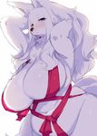  anthro big_breasts bikini blue_eyes blush breasts canine chest_tuft clothing dog female fur gift_wrapped hair huge_breasts kishibe mammal ribbons samoyed solo swimsuit tuft white_fur white_hair 