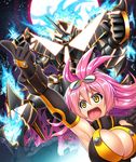  1girl arm_up armor armpits asahi breasts cleavage full_armor large_breasts lilith-soft long_hair machine mecha open_mouth pink_hair rene_(taimanin_asagi) robot shiny shiny_skin taimanin_(series) taimanin_asagi taimanin_asagi_battle_arena upper_body yellow_eyes 