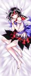  absurdres bad_id bad_pixiv_id bangs bare_legs barefoot bed_sheet black_hair black_nails blue_bow blue_sash bow bracelet dress eyebrows_visible_through_hair feet full_body hair_between_eyes hands_up highres horns jewelry kijin_seija looking_at_viewer lying multicolored_hair nail_polish on_side own_hands_together puffy_short_sleeves puffy_sleeves red_eyes red_hair red_sailor_collar sailor_collar sash sheya short_hair short_sleeves solo streaked_hair toenail_polish touhou white_dress white_hair 