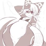  anthro blush bottomless clothed clothing dragon female greyscale kemono looking_at_viewer monochrome simple_background solo sweat swimsuit white_background wide_hips young みみすけ 