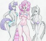  2017 absurd_res anthro anthrofied bathingsuit bikini blue_eyes breasts butt camel_toe cleavage clothed clothing equine female flicker-show friendship_is_magic group hi_res horse mammal marble_pie_(mlp) maud_pie_(mlp) my_little_pony nipple_bulge pinkie_pie_(mlp) pony swimsuit traditional_media_(artwork) 
