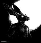  2017 anthro black_and_white black_fur digital_media_(artwork) fur lagomorph male mammal monochrome neotheta rabbit solo 