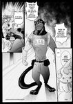  angry anthro black_and_white clothed clothing comic dialogue disney english_text feline hi_res lagomorph male mammal monochrome mustelid panther procyonid raccoon rem289 solo sweat text toy weasel zootopia 