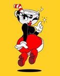  2017 animate_inanimate better_version_at_source boosterpang clothing compression_artifacts crossgender cuphead_(character) cuphead_(game) female humanoid not_furry object_head one_eye_closed skirt solo suspended_in_midair voluptuous wink 