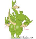  3_heads abobarseem_(artist) backsack balls big_butt blush butt colored cuphead_(game) dragon grim_matchstick hi_res hydra kissing male multi_head overweight scalie shy slightly_chubby solo video_games watermark western_dragon wings 