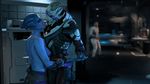  2017 3d_(artwork) alien anthro asari better_version_at_source breasts clothed clothing digital_media_(artwork) duo embrace eye_contact female female/female hand_on_hip humanoid interspecies mass_effect mass_effect_andromeda nipples partially_clothed peebee rooking scott_ryder smile source_filmmaker topless turian vetra_nyx video_games 