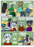  2016 amphibian anthro bell_collar black_fur black_hair blue_fur blue_hair blue_skin breasts brown_fur brown_hair canine clothed clothing collar comic dialogue dimitri_(xelaaredn) dog english_text eyes_closed eyewear female fiona_(artist) fluffy fluffy_tail frog fur glasses green_eyes hair hands_behind_head hat husky hyena jeanette_(xelaaredn) long_hair lorelei_(xelaaredn) male mammal open_mouth penny_(natani) poison_dart_frog pouting procyonid purple_eyes raccoon rodent skunk sofa squirrel tasmin_(natani) text veronica_(natani) white_hair yellow_eyes young 