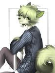  2017 anthro black_nose canine clothed clothing danganronpa danganronpa_v3 digital_media_(artwork) ear_piercing female fur green_eyes green_fur green_hair hair mammal nitricacid piercing rantaro_amami simple_background solo spike_chunsoft white_background 