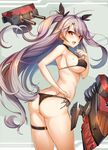  :o ahoge ass azur_lane bikini bikini_pull black_bikini blush breasts cannon choker cleavage collarbone cowboy_shot dutch_angle flag_print german_flag german_flag_bikini grey_hair hair_tie happy highlights highres ikomochi large_breasts long_hair looking_at_viewer machinery mole mole_on_breast multicolored_hair open_mouth orange_eyes print_bikini prinz_eugen_(azur_lane) purple_hair shiny shiny_skin side-tie_bikini smile solo swimsuit two-tone_hair two_side_up very_long_hair 