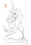  2017 anthro big_breasts black_and_white blush bottomless breasts butt cleavage clothed clothing compact ear_piercing eyelashes female footwear hair high_heels lagomorph lipstick makeup mammal monochrome nipple_bulge piercing rabbit shoes smile valtik 