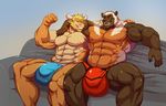  2016 abs anthro anthro_on_anthro beard biceps big_bulge big_muscles black_nose bovine bulge cattle clothed clothing crimsonrabbit duo eyes_closed facial_hair fur horn huge_muscles hyper hyper_bulge male male/male mammal muscular muscular_male mustelid nipples obliques on_couch orange_eyes orange_fur pecs scar simple_background sitting smile sofa spread_legs spreading tagme tamon_(madcow100) teeth thong tongue topless triceps underwear vein veiny_muscles white_fur wolverine won_(madcow100) 