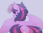 2017 butt cutie_mark equine evehly feathered_wings feathers female feral friendship_is_magic hair hi_res horn looking_back mammal multicolored_hair multicolored_tail my_little_pony purple_eyes purple_feathers simple_background smile solo spread_wings twilight_sparkle_(mlp) winged_unicorn wings 