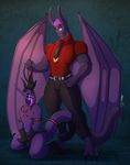  barazoku clothed clothed/nude clothing collar demon digital_drawing_(artwork) digital_media_(artwork) duo erection folded_wings fully_clothed grin hi_res humanoid imp incubus leash male male/male nude smile undeadkitty13 