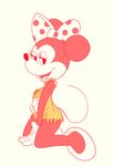  2017 anthro bedroom_eyes black_fur breasts digital_media_(artwork) disney eyelashes female fridge_(artist) fur hair_bow hair_ribbon half-closed_eyes hi_res kneeling looking_at_viewer mammal minnie_mouse mouse nightgown nipples open_mouth ribbons rodent seductive simple_background solo thin_tail translucent 