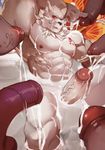  2017 abs anthro biceps bukkake canine cum cum_everywhere cum_pool digital_media_(artwork) disembodied_penis excessive_cum fur group hi_res littleblackalas male male/male male_focus mammal messy muscular muscular_male nipples pecs penis penis_everywhere red_eyes solo_focus tattoo wolf 