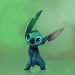  2016 :| abstract_background alien blue_fur blue_nose chest_tuft digital_media_(artwork) digital_painting_(artwork) disney experiment_(species) fur green_background head_tilt head_tuft hi_res lilo_and_stitch long_ears looking_at_viewer notched_ear rhythmax signature simple_background solo standing stitch tuft 