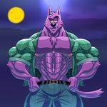  2017 abs absurd_res anthro belt bernard_(ok_k.o.!_lbh) biceps big_muscles canine cartoon_network chest_tuft clothed clothing fur hi_res male mammal moon muscular nipples ok_k.o.!_let&#039;s_be_heroes open_shirt pants pecs purple_fur shirt solo tuft were werewolf wolf wolfiecanem 
