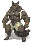  2017 4_toes abs anthro barefoot biceps big_muscles black_nose canine claws clothed clothing collar digital_media_(artwork) digitigrade fist flakjacket0204 full-length_portrait fur grey_eyes grey_fur kemono looking_away male mammal muscular muscular_male obliques open_shirt pants pecs portrait post_transformation pubes shirt simple_background small_feet solo standing toe_claws toes topless torn_clothing triceps were werewolf white_background wolf yellow_sclera 
