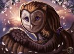  avian beak bird brown_feathers digital_media_(artwork) feathered_wings feathers feral flashw owl purple_eyes solo wings 
