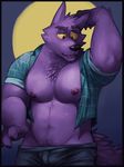 anthro bernard_(ok_k.o.!_lbh) big_muscles black_nose body_hair canine chest_hair clothed clothing fur glitter_trap_boy male mammal muscular muscular_male nipples ok_k.o.!_let&#039;s_be_heroes open_shirt pubes purple_fur solo were werewolf yellow_sclera 