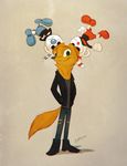  2017 absurd_res alternate_form animate_inanimate anthro canine clothed clothing crossover cuphead_(character) cuphead_(game) cute fox gloves gregg_(nitw) group happy hi_res humanoid humor male mammal night_in_the_woods object_head pointedfox smile straw video_games what 