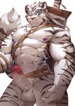  2017 abs anthro belt biceps big_muscles digital_media_(artwork) feline fur hi_res littleblackalas male mammal muscular muscular_male nipples nude pecs penis scar solo tiger white_tiger 