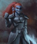  anthro armor clothed clothing eye_patch eyewear female hair humanoid radian red_hair smile solo teeth undertale undyne video_games 