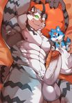  2017 abs anthro biceps big_muscles digital_media_(artwork) duo feline fur hi_res littleblackalas looking_at_viewer male mammal muscular muscular_male nipples nude pecs penis 