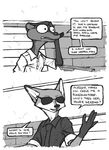  bench canine comic dialogue disney duke_weaselton eyewear fox hi_res luraiokun male mammal mustelid nick_wilde sunglasses weasel zootopia 