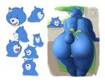  anthro aoino_broome apron bear big_butt black_nose blue_fur butt charmin charmin_ultra_soft_mom clothing eyes_closed eyewear featureless_crotch female flower fur glasses male mammal mascot mature_female naked_apron open_mouth open_smile plant smile solo 