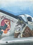  1993 2008 aircraft airplane anthro arm_support brown_eyes canine cigarette clothed clothing cockpit dark_natasha english_text female fox fur furrlough grey_fur hat jacket leaning_on_elbow lonely male mammal nose_art patch_(fabric) pawprint solo text white_fur wolf 