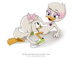  2017 all_fours anthro anthro_on_anthro avian bird clothing cunnilingus duck ducktales ducktales_(2017) dude-doodle-do duo female female/female footwear hair_bow hair_ribbon lena_(ducktales) looking_up mostly_nude nude oral pendant reclining ribbons sex shoes simple_background spread_legs spreading vaginal webby_vanderquack white_background young 