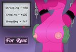  2017 advertisement animated anthro big_breasts bound breast_grab breast_squeeze breasts chain demon disembodied_hand dragon duo female gloazoid grope hand_on_breast happy huge_breasts interstellar_demon_stripper loop money nipples no_sound nude pink_scales prostitution reptile rick_and_morty scales scalie simple_background smile stripper text 