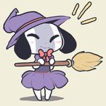  broom clothing costume eyes_closed female halloween happy holidays itsunknownanon magic_user nintendo nintendo_switch short_stack skirt solo switch_dog video_games witch 