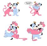  2017 anthro canine clothing cougar dog duo feline fur hi_res huckleberry_hound male mammal multiple_positions pink_fur plum_(artist) snagglepuss snagglepuss_(show) whiskers 