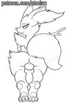  2017 animal_genitalia animal_penis anus atrolux backsack balls black_and_white braixen butt canine_penis erection feet fur hi_res inner_ear_fluff knot looking_back lying male monochrome nintendo nude on_front patreon pawpads penis penis_backwards pok&eacute;mon pok&eacute;mon_(species) pose presenting presenting_hindquarters rear_view seductive smile solo video_games 