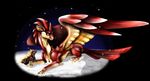  claws digital_media_(artwork) dragon duo feathered_wings feathers feral minerea red_feathers spines wings 