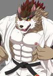  2017 abs anthro big_muscles canine clothed clothing fur gawein-dragon male mammal muscular muscular_male nipples pecs simple_background solo wolf 