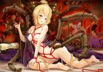  barefoot bdsm bondage bound breast_bondage breasts crotch_rope feet insect_girl japanese_clothes kimono kiseru kurodani_yamame large_breasts legs monster_girl nipples open_clothes painting_(object) pipe pose pubic_hair red_rope rope sai-go shibari silk solo spider_girl spider_web touhou 
