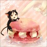  1boy :o animal_ears cat_ears cream food fruit kuroshitsuji macaron open_mouth sebastian_michaelis strawberry 