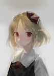  blonde_hair carbonara_hontyotyo crying crying_with_eyes_open gradient gradient_background grey_background hair_ribbon red_eyes red_ribbon ribbon rumia solo tears touhou upper_body vest white_background 