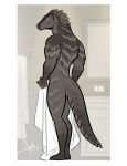  bgn black_eyes blush butt grey_skin looking_back male mammal nude pangolin towel 