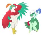  alpha_channel anthro avian beak black_sclera blue_eyes breasts duo eyelashes feathers featureless_breasts female flora_fauna hand_on_hip hawlucha muscular muscular_female nintendo one_eye_closed open_mouth orange_eyes outline plant pok&eacute;mon pok&eacute;mon_(species) pok&eacute;morph roserade shadowscarknight short_stack video_games wide_hips 