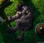  2017 3_toes 5_fingers abs anthro armor balls barefoot biceps big_hands big_muscles black_claws black_fur burntricegoblin butt canine claws digital_media_(artwork) digitigrade fangs flaccid fur grass helmet hi_res humanoid_penis lying male mammal melee_weapon muscular muscular_male nipples nude on_side open_mouth orange_eyes outside pecs penis sharp_teeth solo sword tears teeth toes tongue tongue_out vein video_games warcraft weapon were werewolf worgen yellow_teeth 