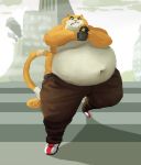  anthro belly belly_overhang big_belly claws clothed clothing domestic_cat felid feline felis fingerless_gloves fur gloves love_handles male mammal moobs musclegut muscular muscular_male navel obese obese_male onefetishtoomany orange_fur outside overweight overweight_male scowl solo squish standing topless whiskers white_fur 
