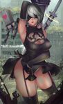  cleavage ctrlz77 dress erect_nipples mecha nier_automata no_bra pantsu stockings sword thighhighs yorha_no.2_type_b 